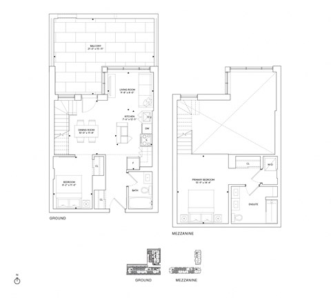 Floor plan for 2 beds, 2 baths, 929 sqft